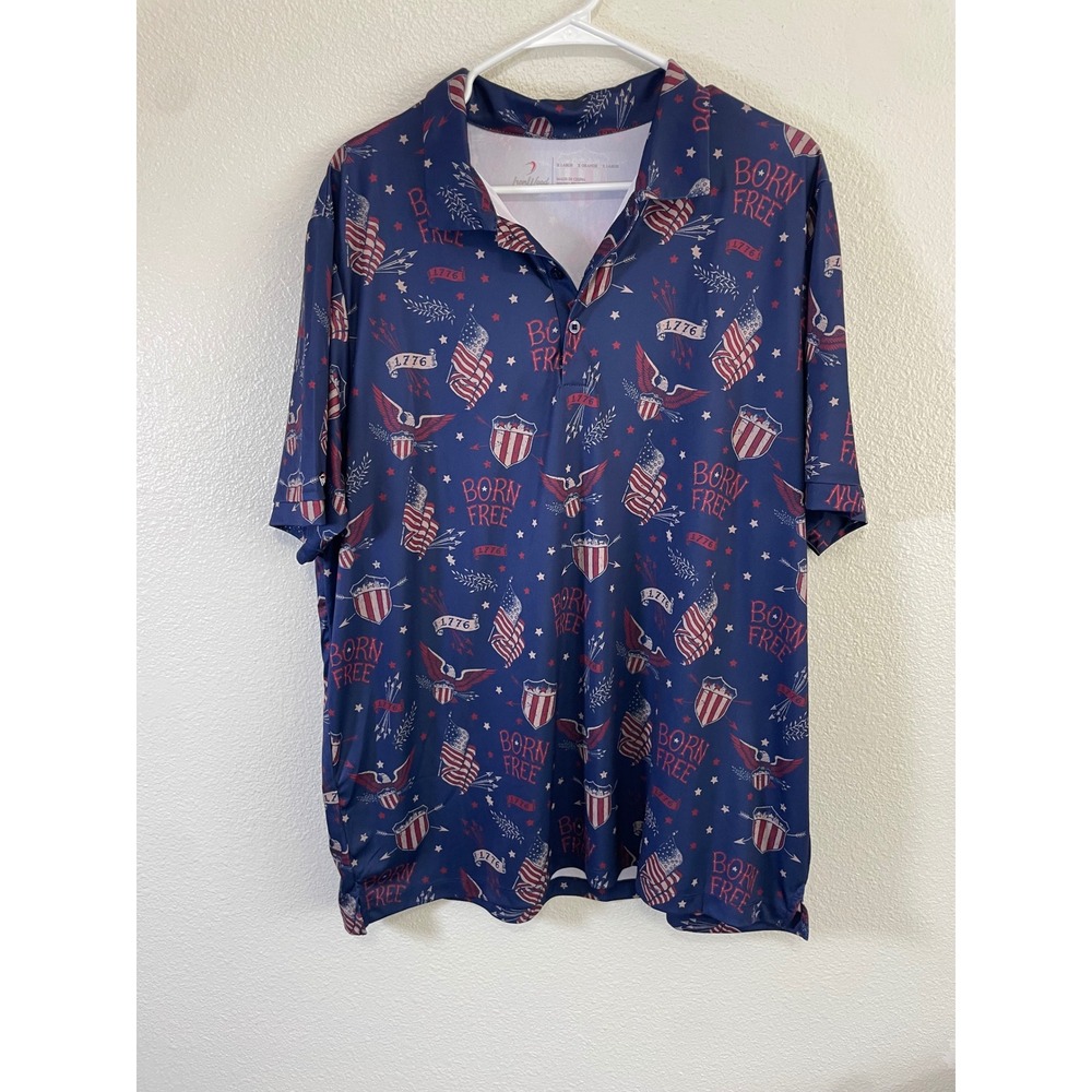 IronWood Polo Shirt Mens XL Navy Blue Patriotic Born Free 1776 Eagle 4th of July